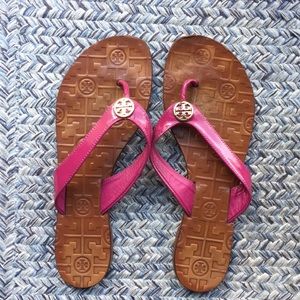Hot pink Tory burch flip flops